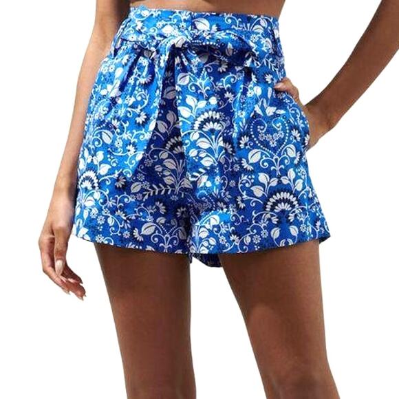 Sugarlips Lulu Jacobean Zaferia Bermuda Shorts Large L NEW Blue White Paperbag - Picture 2 of 7